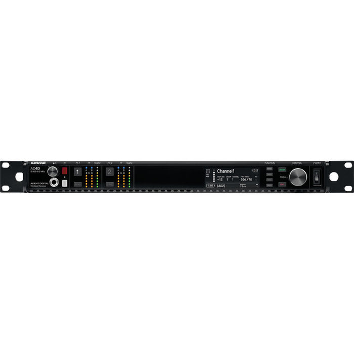 Shure AD4D-DC Axient Digital dual-channel wireless receiver with DC power module and 470 to 636 MHz frequency coverage