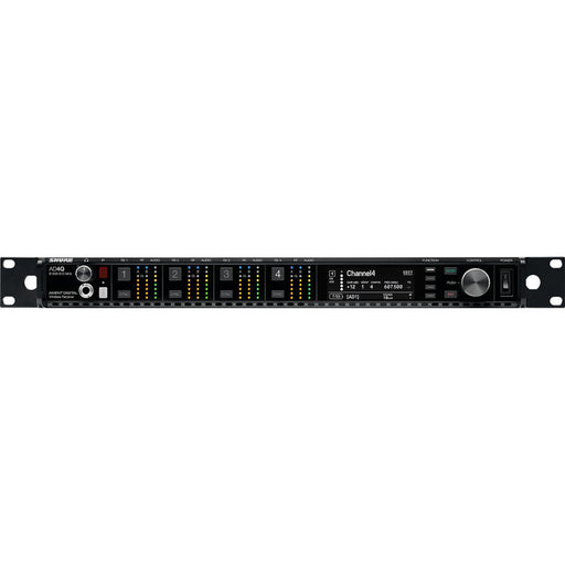 Shure AD4Q-DC Axient Digital four-channel wireless receiver with DC power module and 470 to 636 MHz frequency coverage