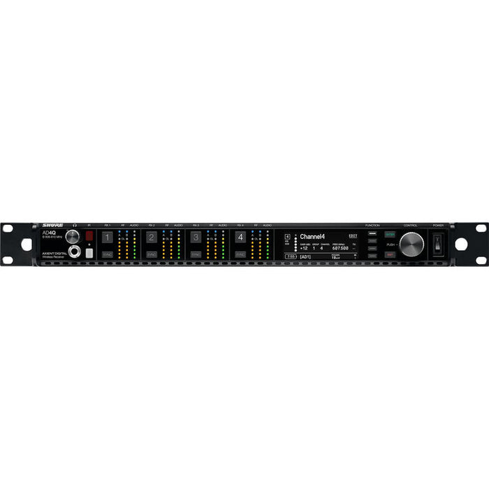 Shure AD4Q-DC Axient Digital four-channel wireless receiver with DC power module and 470 to 636 MHz frequency coverage