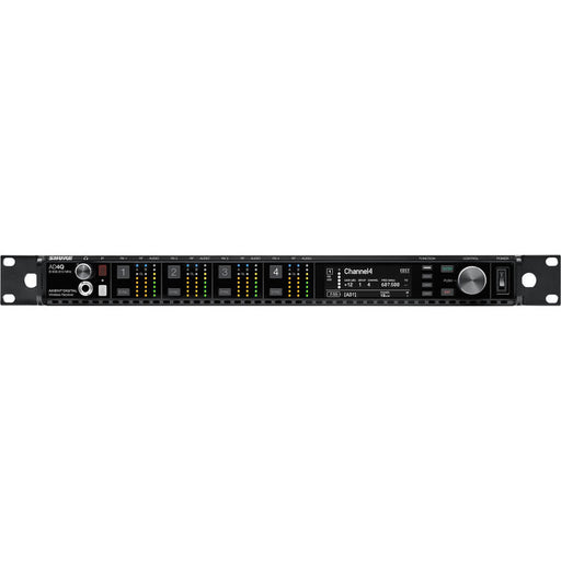 Shure AD4Q-US Axient Digital four-channel wireless receiver with 470 to 636 MHz frequency coverage and Dante networking