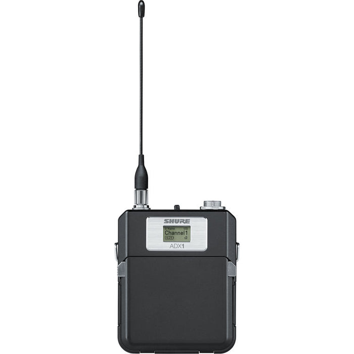 Shure ADX1 digital wireless bodypack transmitter with TA4M connector and G57 frequency range from 470 to 616 MHz