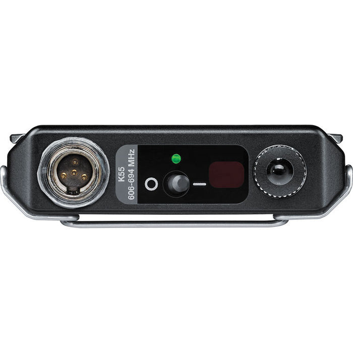 Shure ADX1 digital wireless bodypack transmitter with TA4M connector and G57 frequency range from 470 to 616 MHz