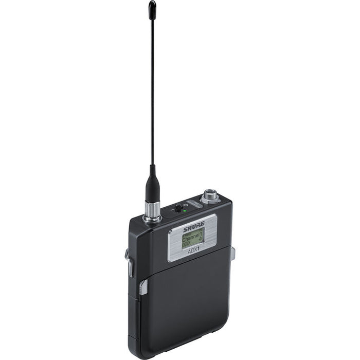 Shure ADX1LEMO3 digital wireless bodypack transmitter with LEMO3 connector and G57 frequency range from 470 to 616 MHz