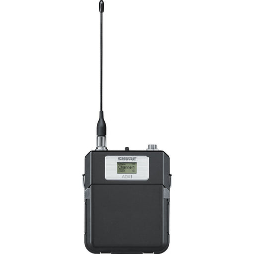 Shure ADX1LEMO3 digital wireless bodypack transmitter with LEMO3 connector and G57 frequency range from 470 to 616 MHz