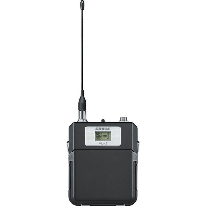 Shure ADX1LEMO3 digital wireless bodypack transmitter with LEMO3 connector and G57 frequency range from 470 to 616 MHz