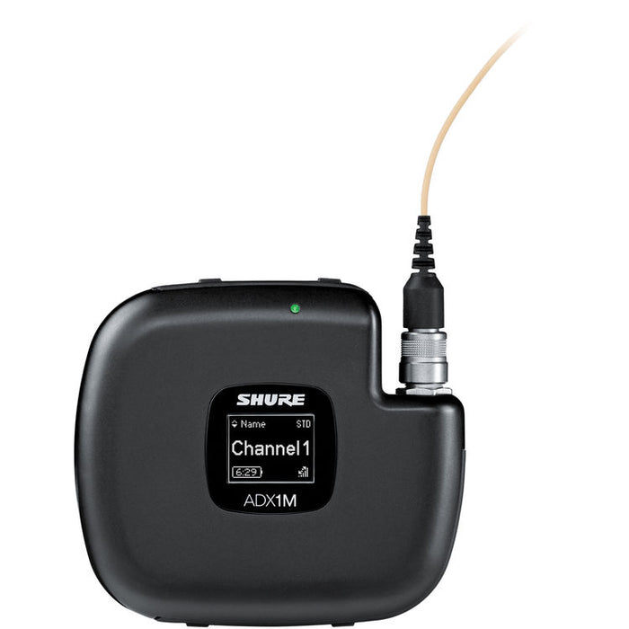 Shure ADX1M digital micro bodypack wireless transmitter with ultra-compact design and G57 frequency range from 470 to 616 MHz