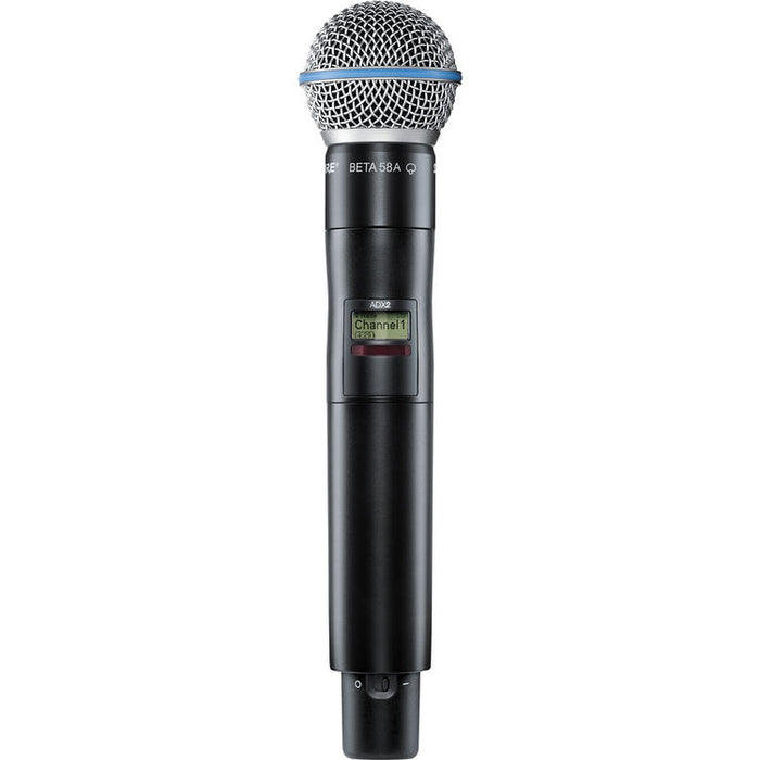 Shure ADX2/B58 digital handheld wireless microphone transmitter with Beta 58A capsule and G57 frequency range from 470 to 616 MHz