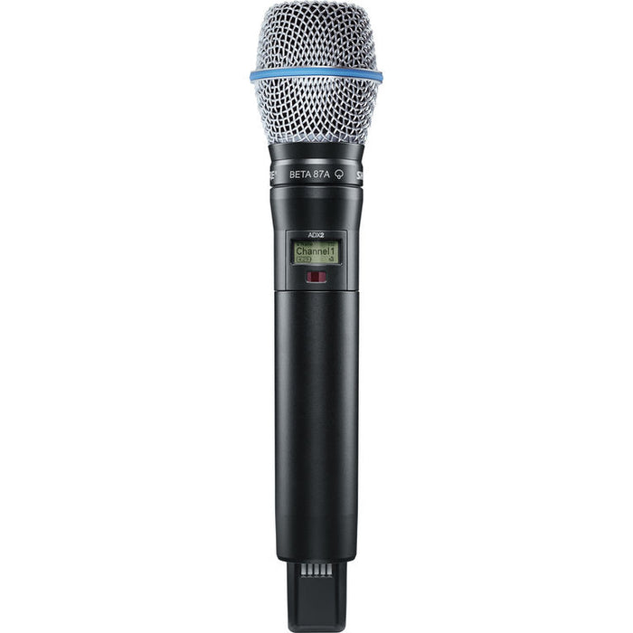 Shure ADX2/B87A digital handheld wireless microphone transmitter with Beta 87A condenser capsule and G57 frequency range from 470 to 616 MHz