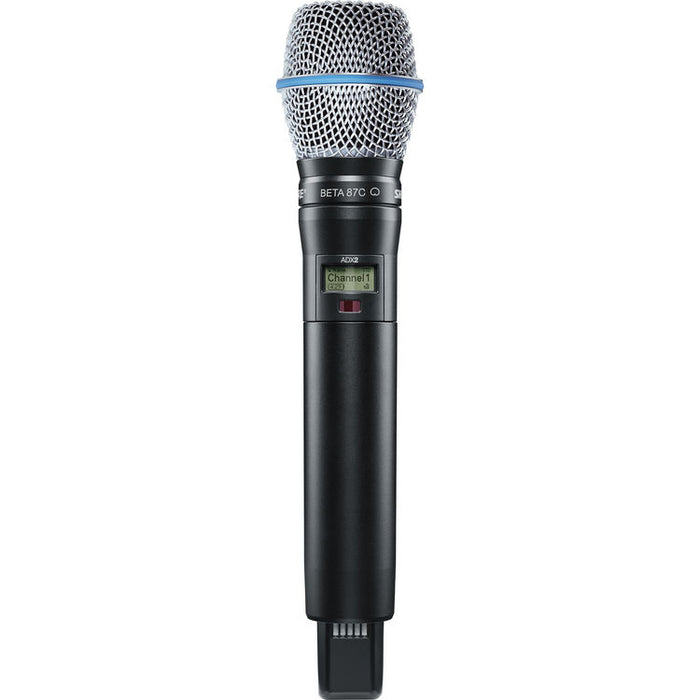 Shure ADX2/B87C digital handheld wireless microphone transmitter with Beta 87C condenser capsule and G57 frequency range from 470 to 616 MHz