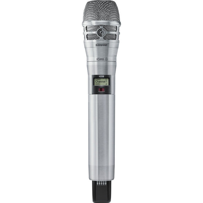 Shure ADX2/K8N digital handheld wireless microphone transmitter with KSM8 nickel dynamic capsule and G57 frequency range from 470 to 616 MHz