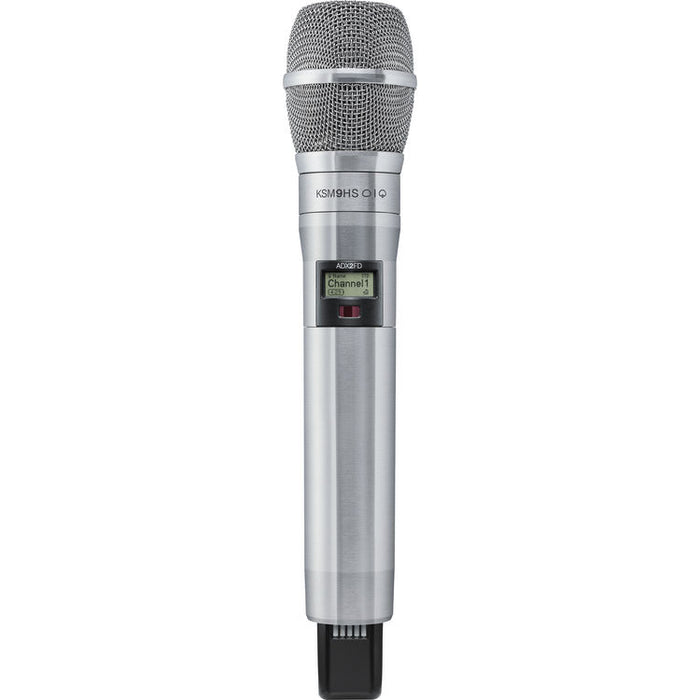 Shure ADX2/K9HSN digital handheld wireless microphone transmitter with KSM9HS condenser capsule, nickel finish, and G57 frequency range from 470 to 616 MHz