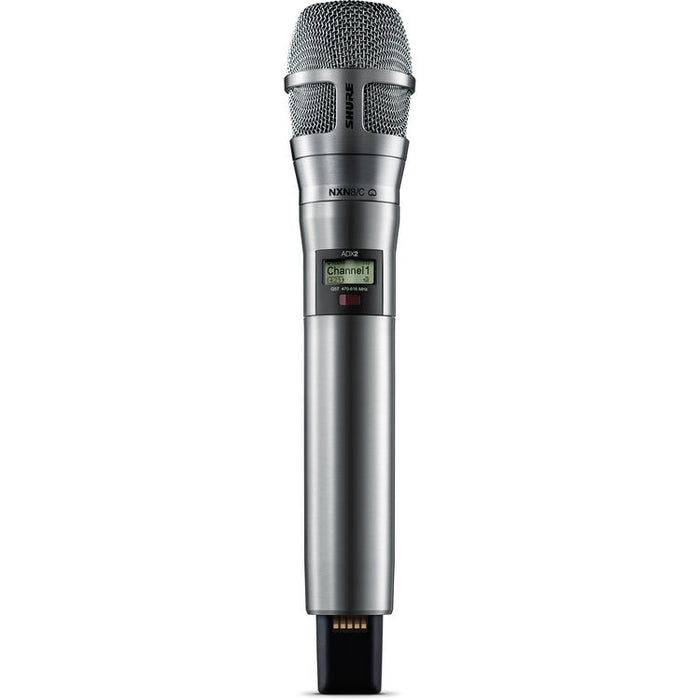 Shure ADX2/N8CN digital handheld wireless microphone transmitter with Nexadyne 8/C cardioid capsule, nickel finish, and G57 frequency range