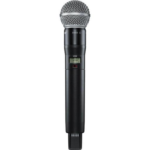 Shure ADX2/SM58 digital handheld wireless microphone transmitter with SM58 dynamic capsule and G57 frequency range from 470 to 616 MHz