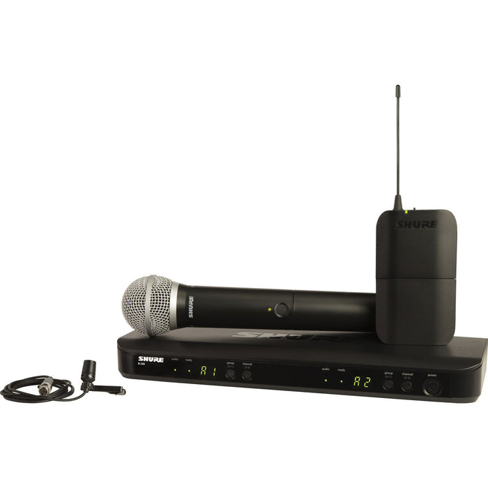 Shure BLX1288/CVL dual-channel wireless lavalier and handheld microphone system for professional audio use