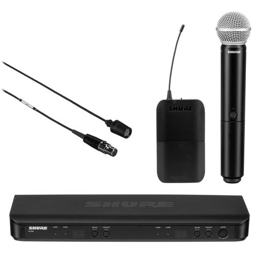 Shure BLX1288/CVL dual-channel wireless lavalier and handheld microphone system for professional audio use