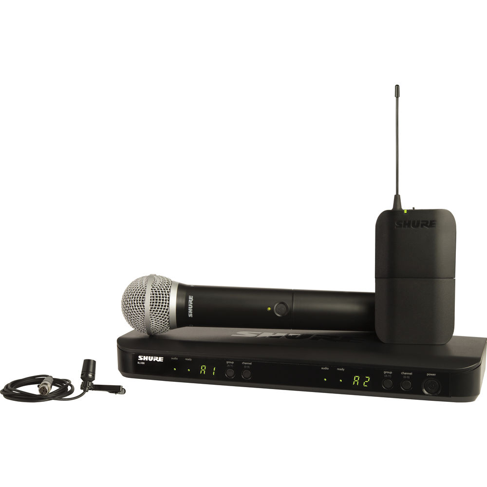 Shure BLX1288/CVL Dual-Channel Wireless Combo Lavalier & Handheld Micr ...
