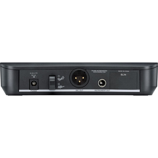Shure BLX14 H10 wireless guitar system with BLX1 bodypack transmitter and BLX4 receiver for electric guitar and bass