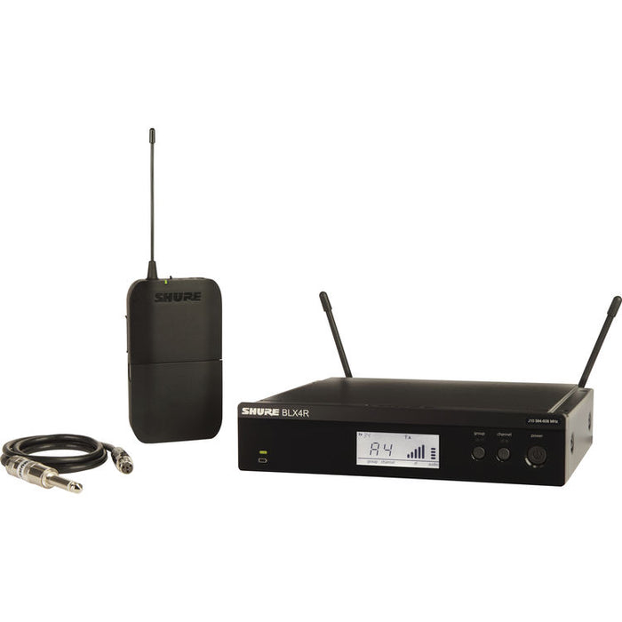 Shure BLX14R H10 rackmount wireless guitar system with BLX4R receiver and BLX1 bodypack transmitter for guitar and bass