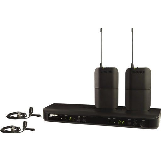 Shure BLX188/CVL dual-channel wireless lavalier microphone system with two CVL clip-on mics and BLX88 receiver