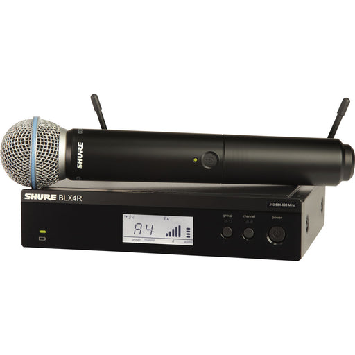 Shure BLX24R/B58 wireless handheld microphone system with Beta 58A capsule and rackmount receiver (H11: 572–596 MHz)