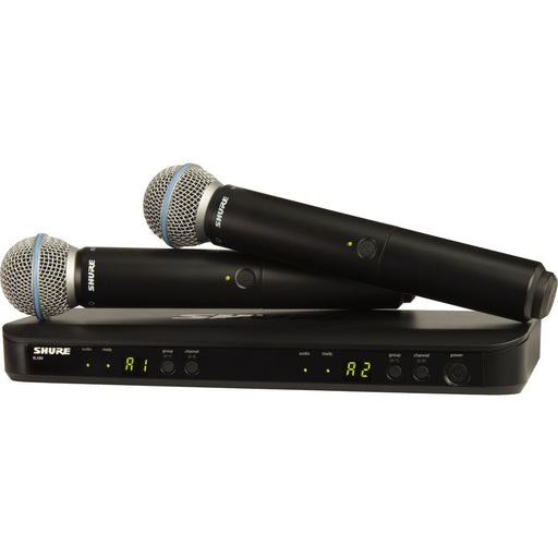 Shure BLX288/B58 dual-channel wireless handheld microphone system with Beta 58A capsules in H11 frequency band