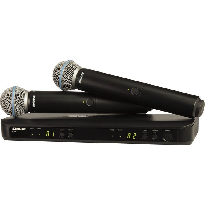 Shure BLX288/B58 dual-channel wireless handheld microphone system with Beta 58A capsules in H11 frequency band