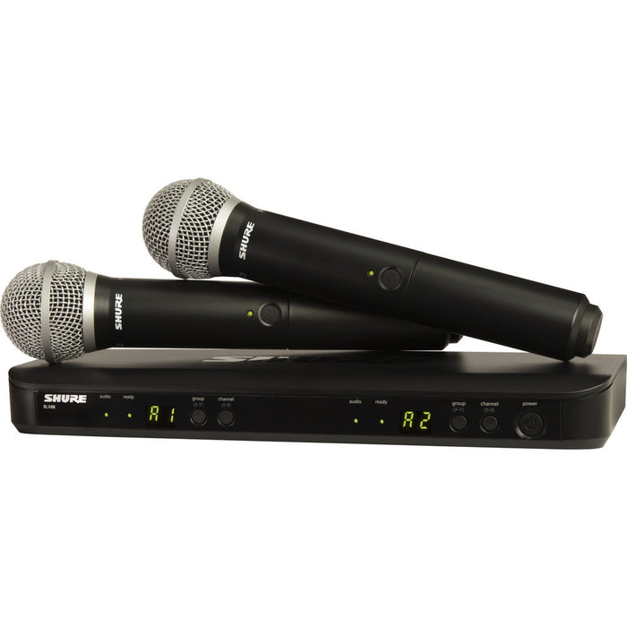 Shure BLX288/PG58 dual wireless microphone system with PG58 handheld mics, H10 band 542–572 MHz