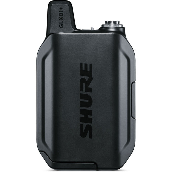 Shure GLXD14+ dual-band wireless guitar system with GLXD4+ receiver and bodypack transmitter for professional live performance.