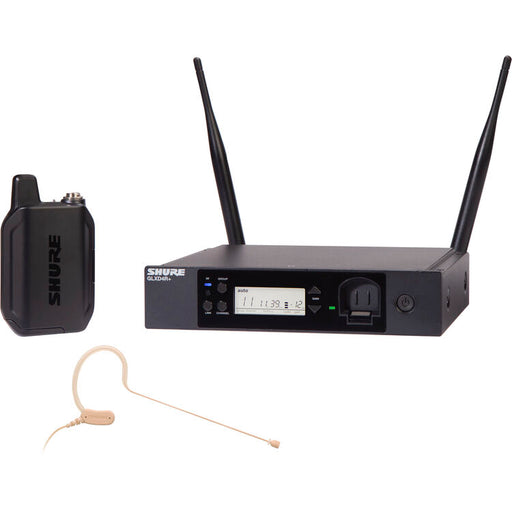 Shure GLXD14R+ dual-band wireless earset rack system with MX53 earset microphone and rackmount receiver.
