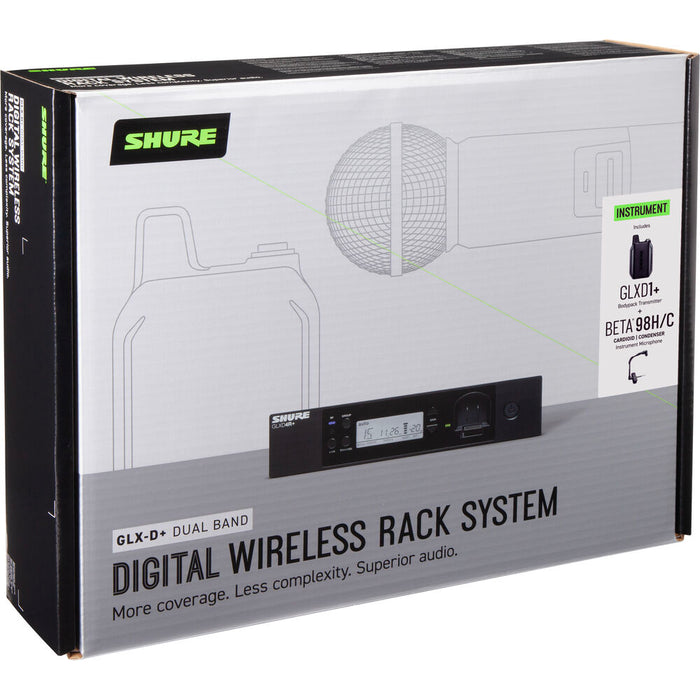 Shure GLXD14R+ Dual-Band Wireless Instrument Rack System with guitar bodypack transmitter