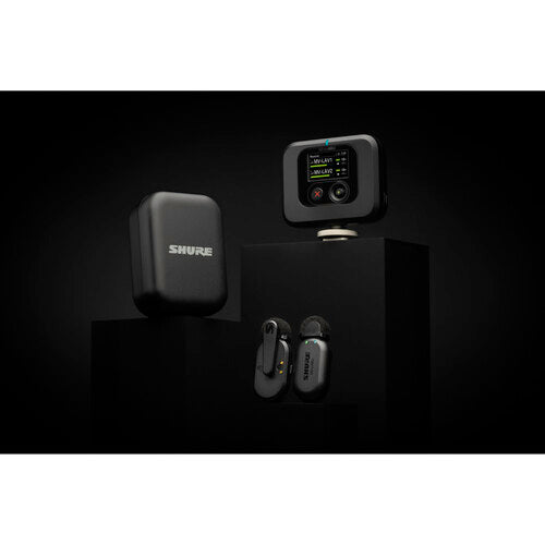 Shure MoveMic Two Receiver Kit with dual clip-on wireless microphones and receiver for cameras and mobile devices