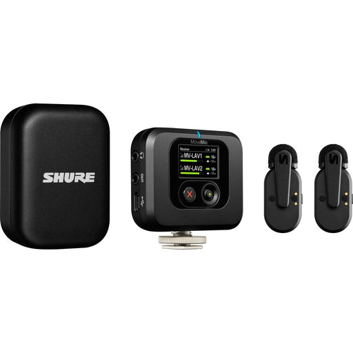 Shure MoveMic Two Receiver Kit with dual clip-on wireless microphones and receiver for cameras and mobile devices