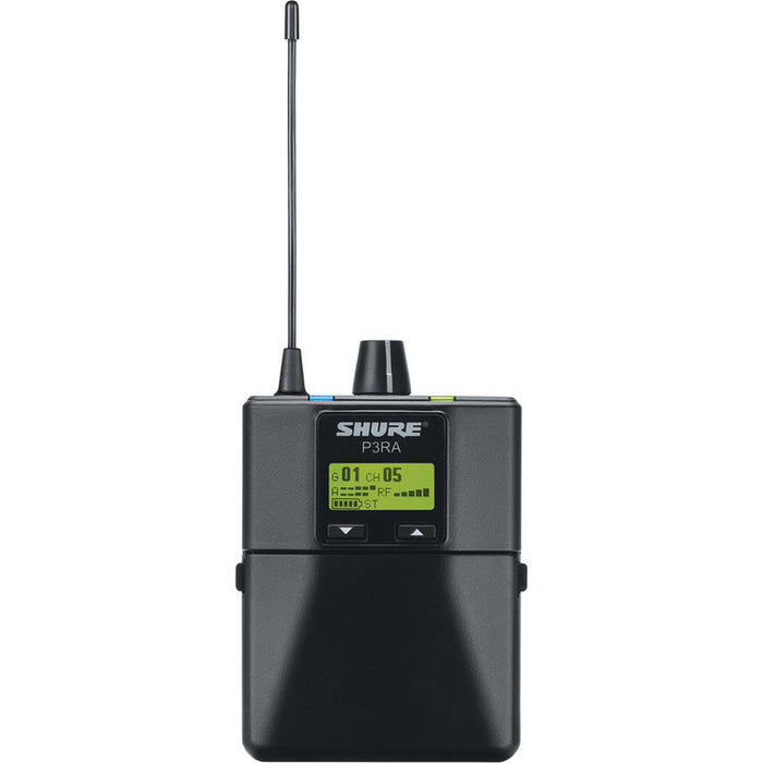 Shure P3RA-G20 wireless metal bodypack receiver for PSM300 in-ear monitoring systems operating in the G20 frequency band