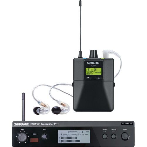 Shure PSM 300 stereo personal monitor system with SE215-CL in-ear monitors and wireless bodypack receiver operating in G20 frequency band