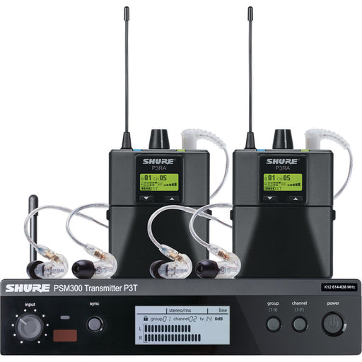 Shure PSM 300 Twin-Pack Pro wireless in-ear monitor kit with dual P3RA bodypack receivers and SE215 earphones operating in J13 frequency band
