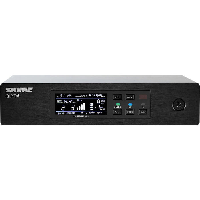 Shure QLXD4-H50 digital wireless receiver for QLX-D wireless microphone systems operating in the 534 to 598 MHz range