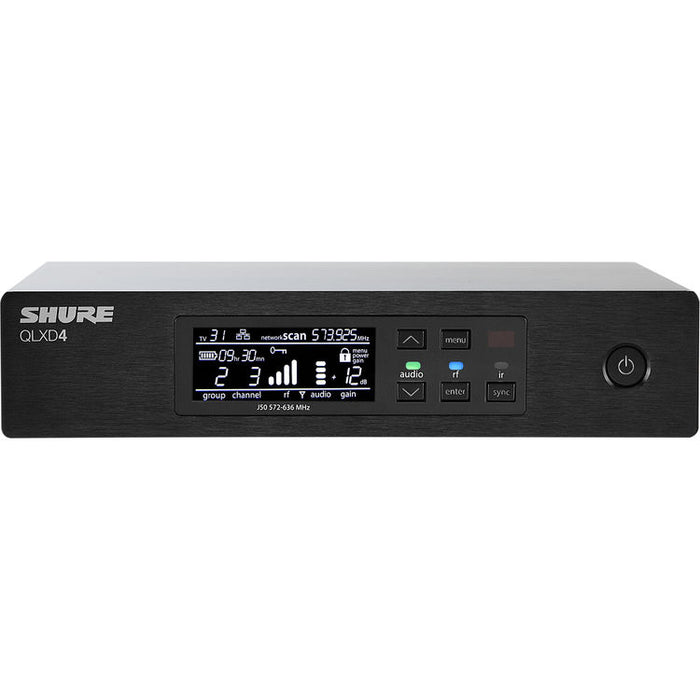 Shure QLXD4-V50 digital wireless receiver for QLX-D wireless microphone systems operating in the 174 to 216 MHz range