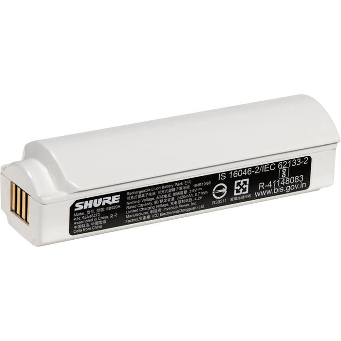 Shure SB920A rechargeable lithium-ion battery for compatible Shure wireless microphone systems