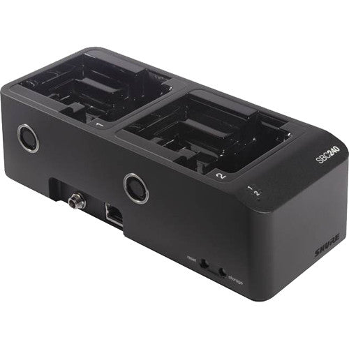 Shure SBC240-US two-bay networked docking charger with PS60 power supply for Shure rechargeable wireless transmitters and batteries