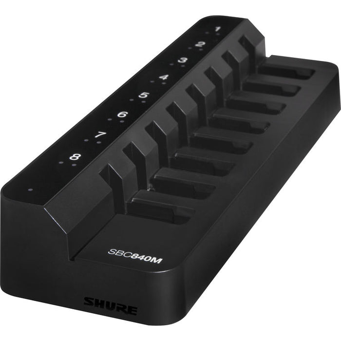 Shure SBC840M-US networked eight-bay battery-only tray charger for compatible Shure rechargeable micro transmitter batteries