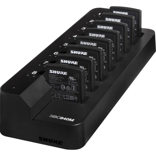 Shure SBC840M-US networked eight-bay battery-only tray charger for compatible Shure rechargeable micro transmitter batteries