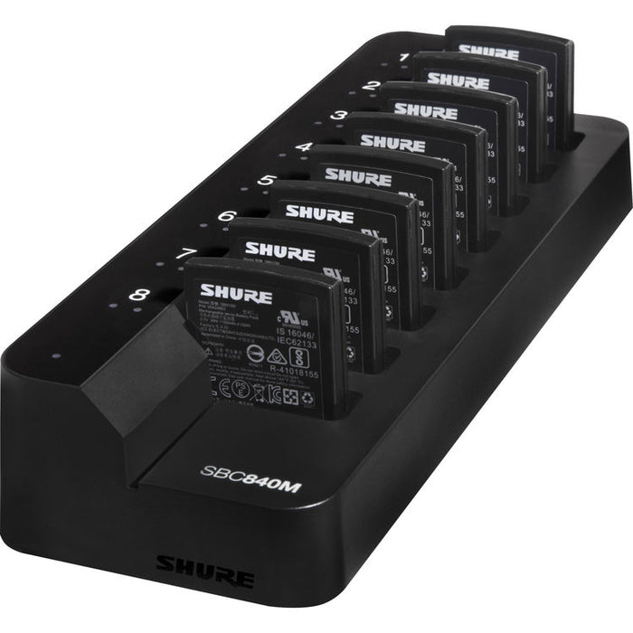 Shure SBC840M-US networked eight-bay battery-only tray charger for compatible Shure rechargeable micro transmitter batteries