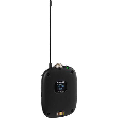 Shure SLXD14+/85M digital wireless lavalier microphone system with WL185M low-profile cardioid lavalier microphone.