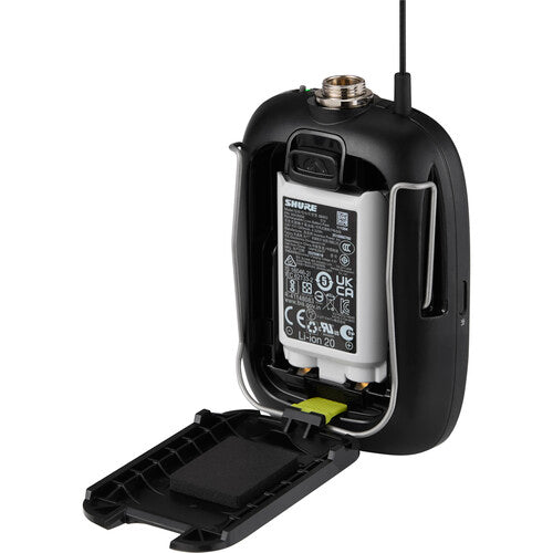 Shure SLXD15+/85M digital camera-mount wireless lavalier microphone system with WL185M low-profile cardioid lavalier microphone.