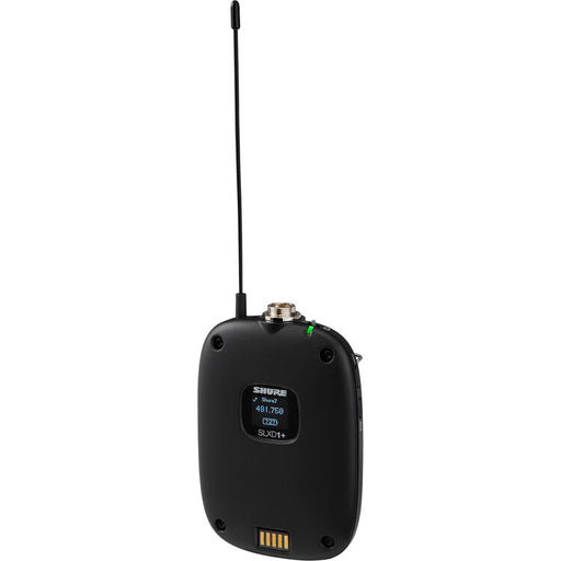 Shure SLXD15+ digital camera-mount wireless bodypack system with portable receiver and bodypack transmitter for broadcast and video production.