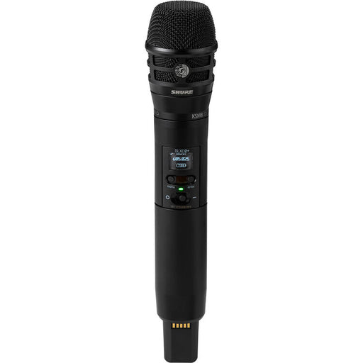 Shure SLXD2+ digital wireless handheld transmitter with KSM8 cardioid dynamic vocal microphone capsule.