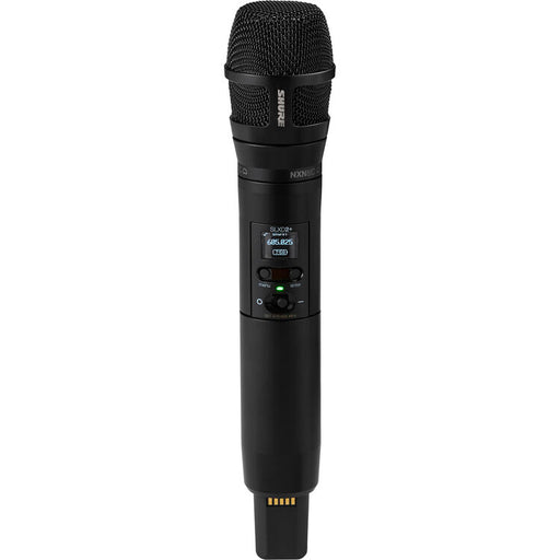 Shure SLXD2+ digital wireless handheld microphone transmitter with Nexadyne 8/C cardioid capsule for professional vocal applications.