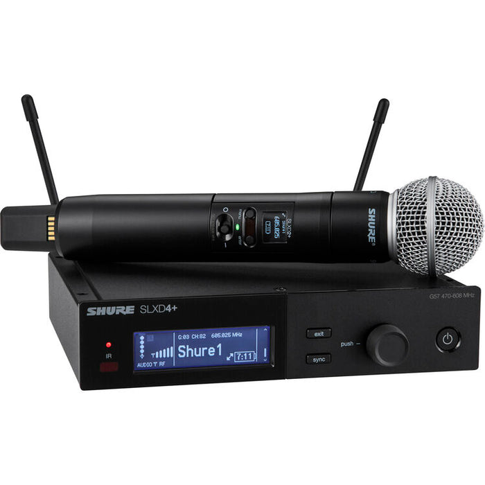Shure SLXD24+/58 digital wireless handheld microphone system with SM58 dynamic vocal microphone capsule.