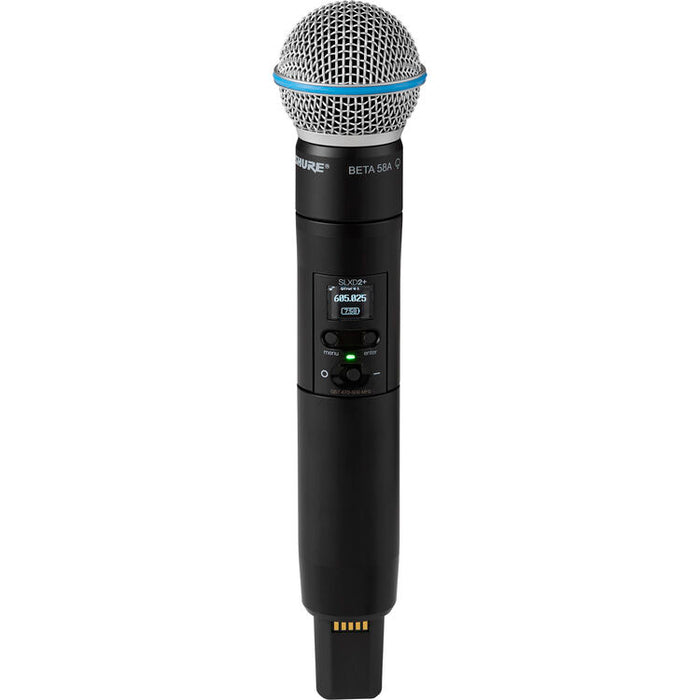Shure SLXD24+/B58 digital wireless handheld microphone system with Beta 58A supercardioid vocal microphone capsule.