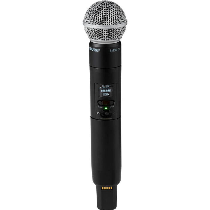 Shure SLXD24D+/58 dual-channel digital wireless handheld microphone system with SM58 dynamic vocal microphone capsules.